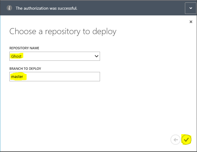 Choose repository & branch